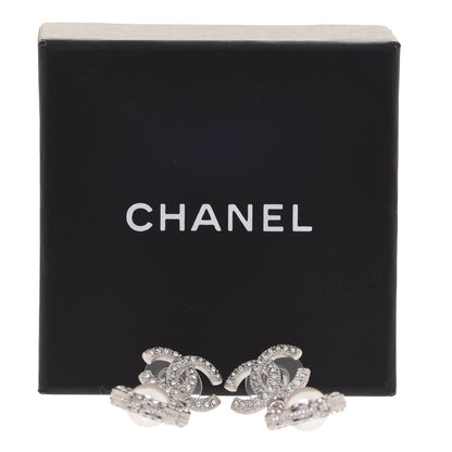 Chanel Crystal Pearl Camellia CC Coco Flapper Drop Earrings Silver 5 of 5
