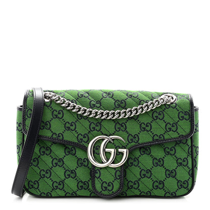 Gucci Monogram Multicolor Matelasse Diagonal Small GG Marmont Shoulder Bag Green Blue 1 of 10