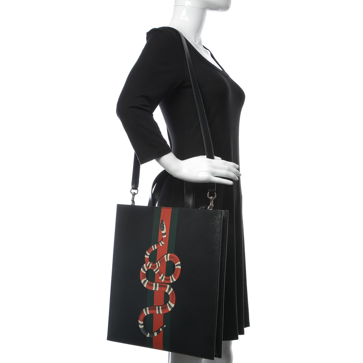 Calfskin Kingsnake Print Vertical Tote Black