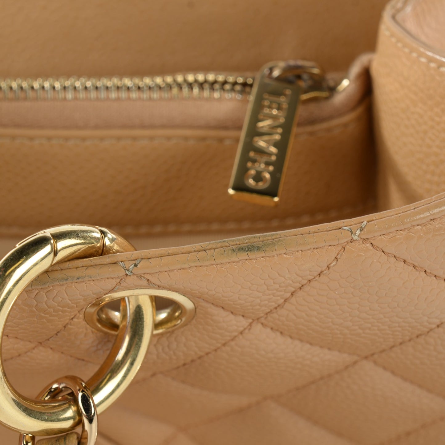 Caviar Quilted Grand Shopping Tote GST Beige