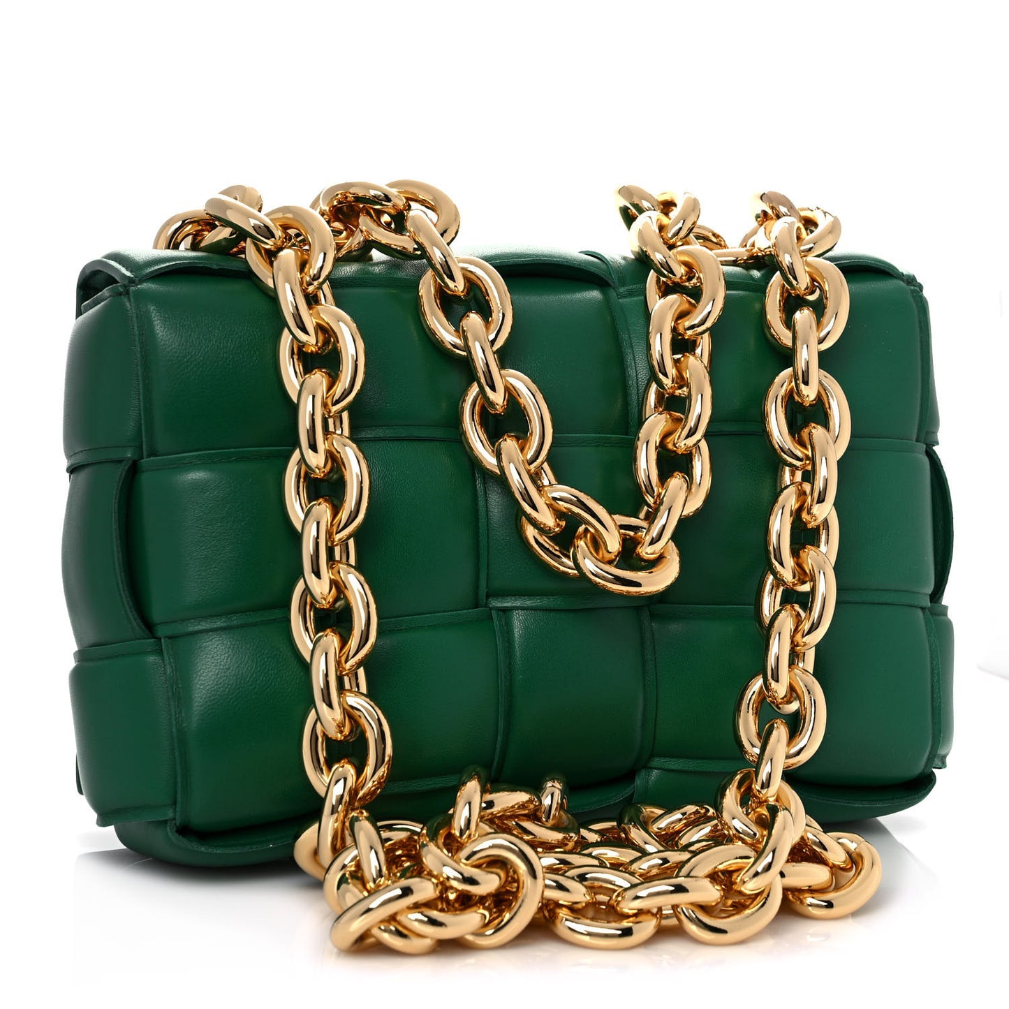 Lambskin Maxi Intreccio Padded Chain Cassette Crossbody Bag Racing Green