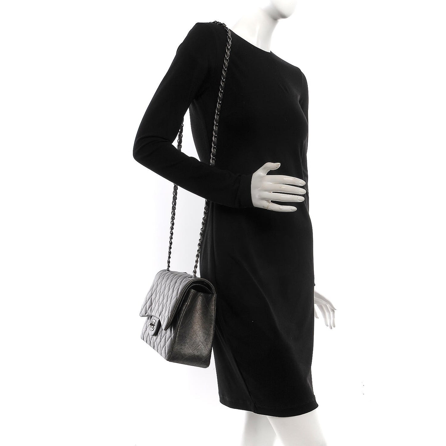 Metallic Caviar Quilted Jumbo Double Flap Dark Silver