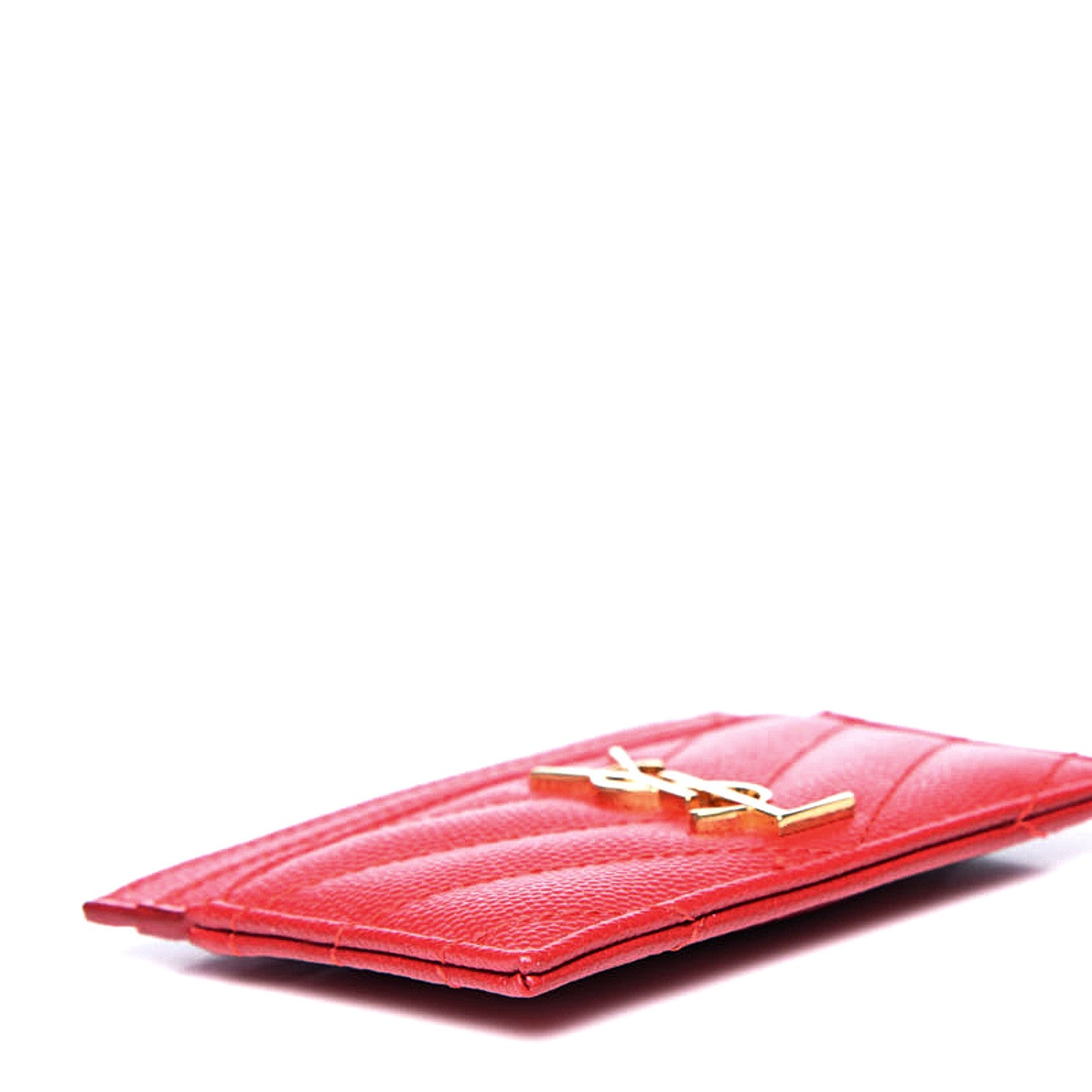 Saint Laurent Grain De Poudre Matelasse Chevron Monogram Credit Card Case New Red 7 of 10