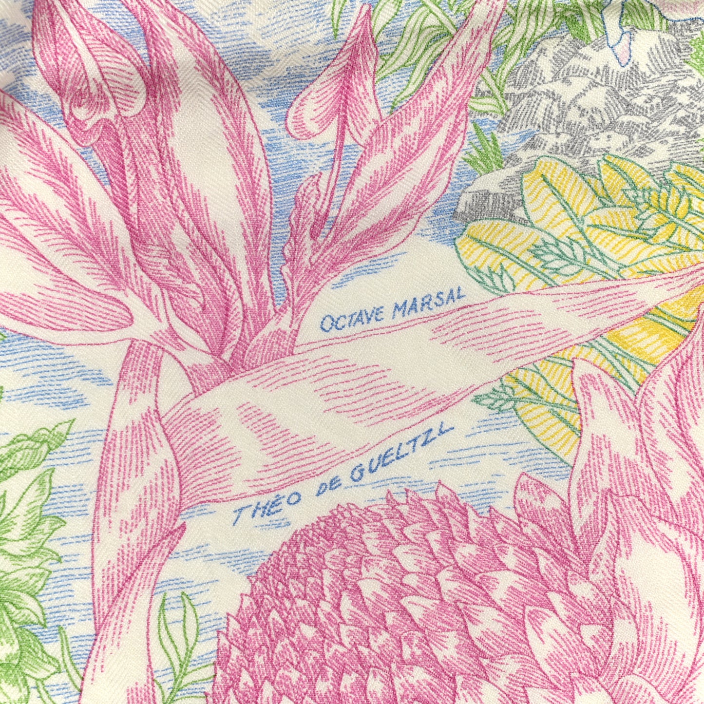 Cashmere Silk Faubourg Tropical Shawl 140 White Vert Bleu