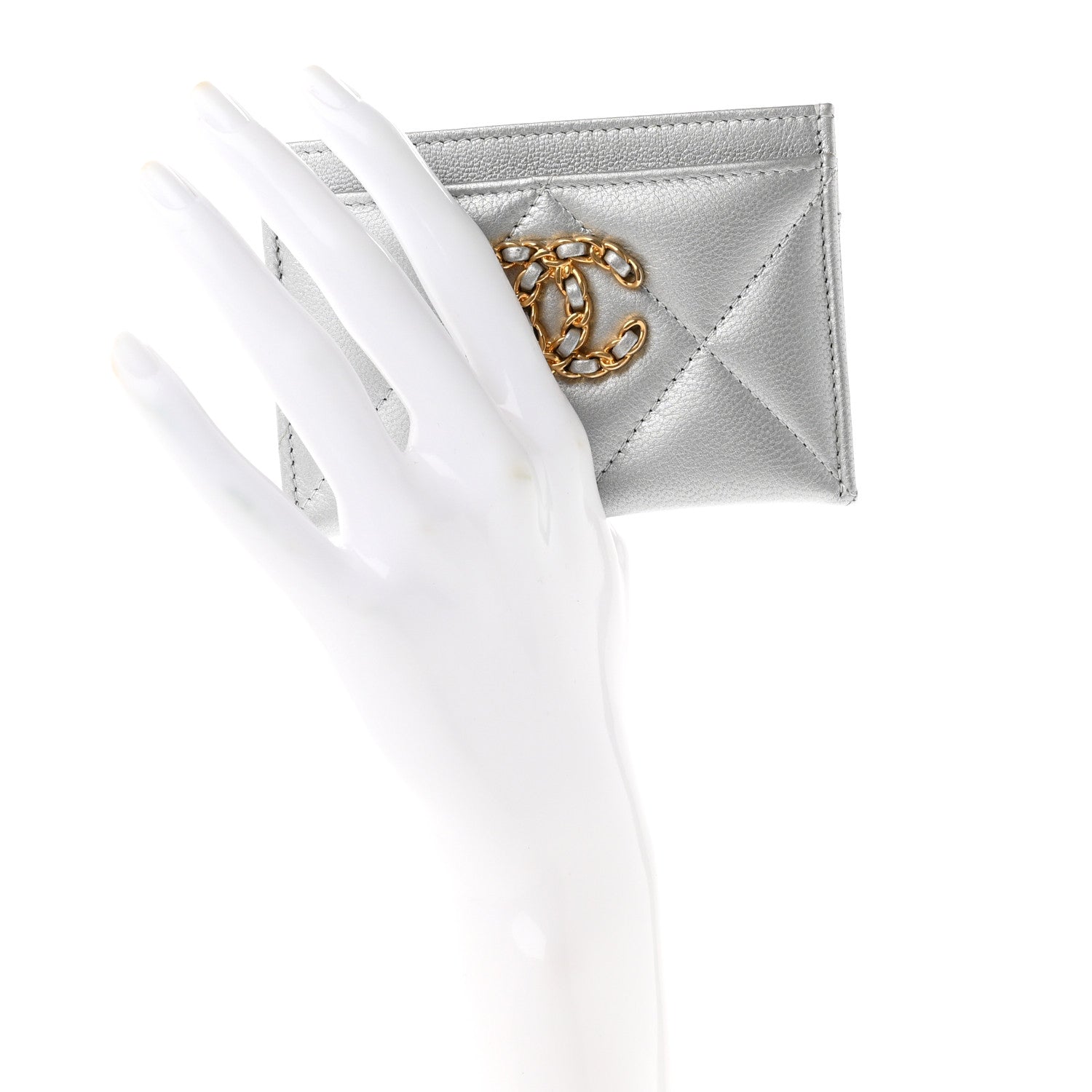 Chanel Metallic Goatskin Quilted 19 Card Holder Silver 2 of 8