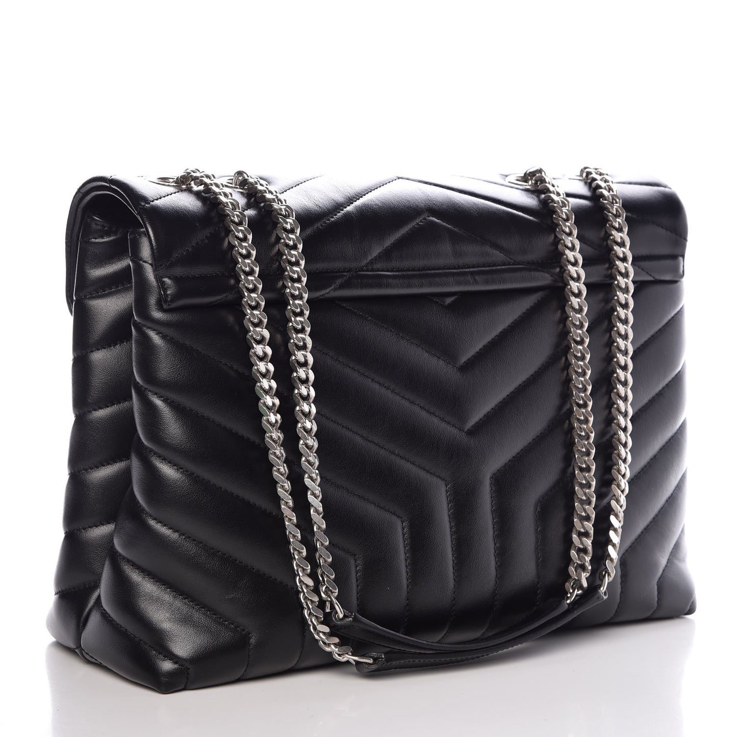 Calfskin Y Quilted Monogram Medium Loulou Chain Satchel Black
