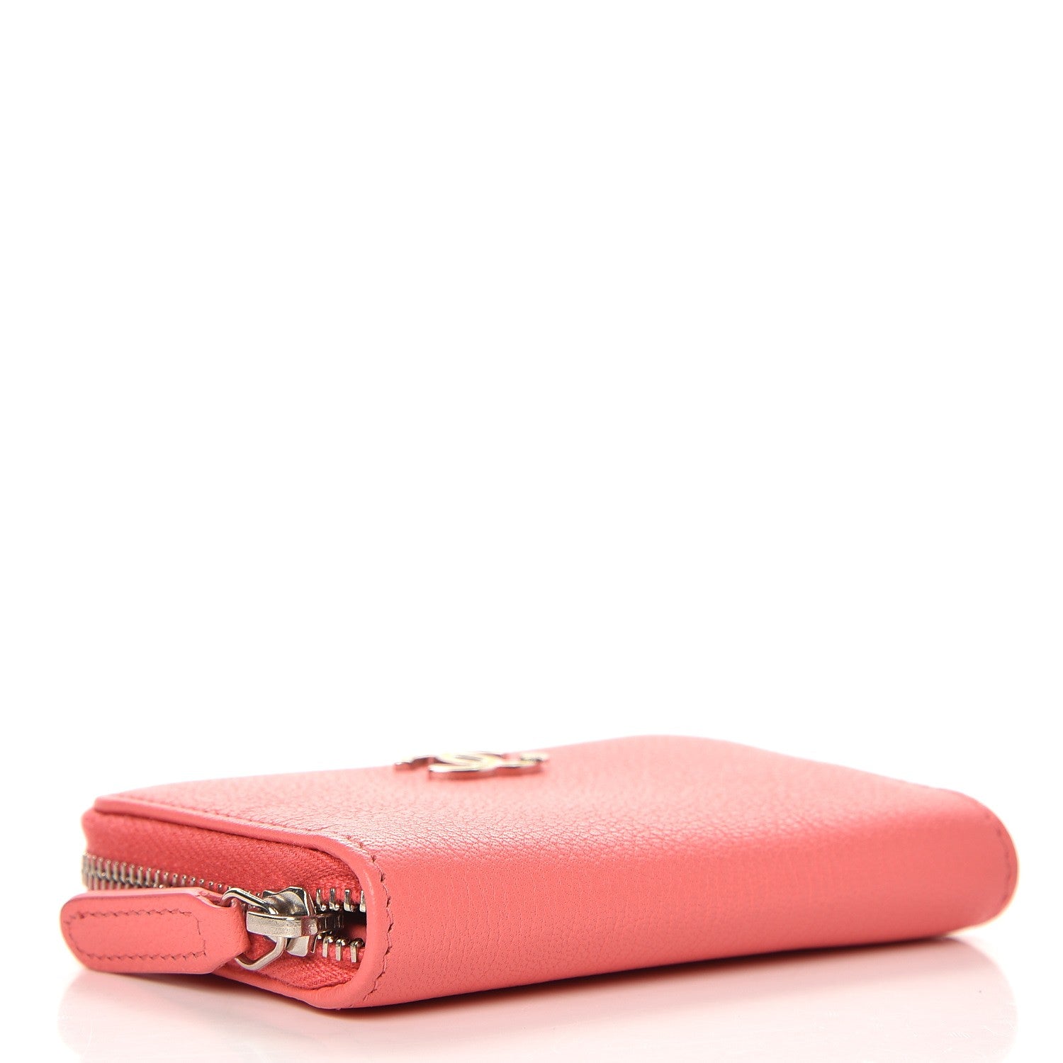 Chanel Goatskin Zip Around Coin Purse Wallet Coral 4 of 8