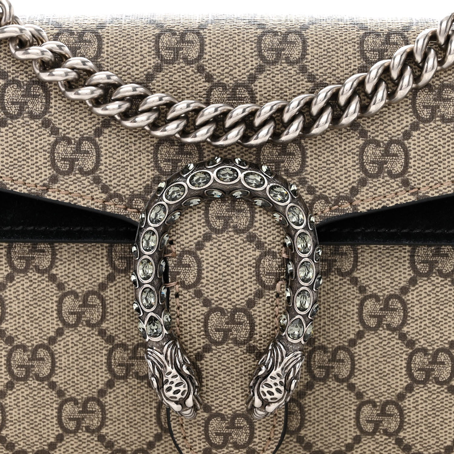 Gucci GG Supreme Monogram Suede Crystal Small Dionysus Shoulder Bag Beige Ebony Black 8 of 13