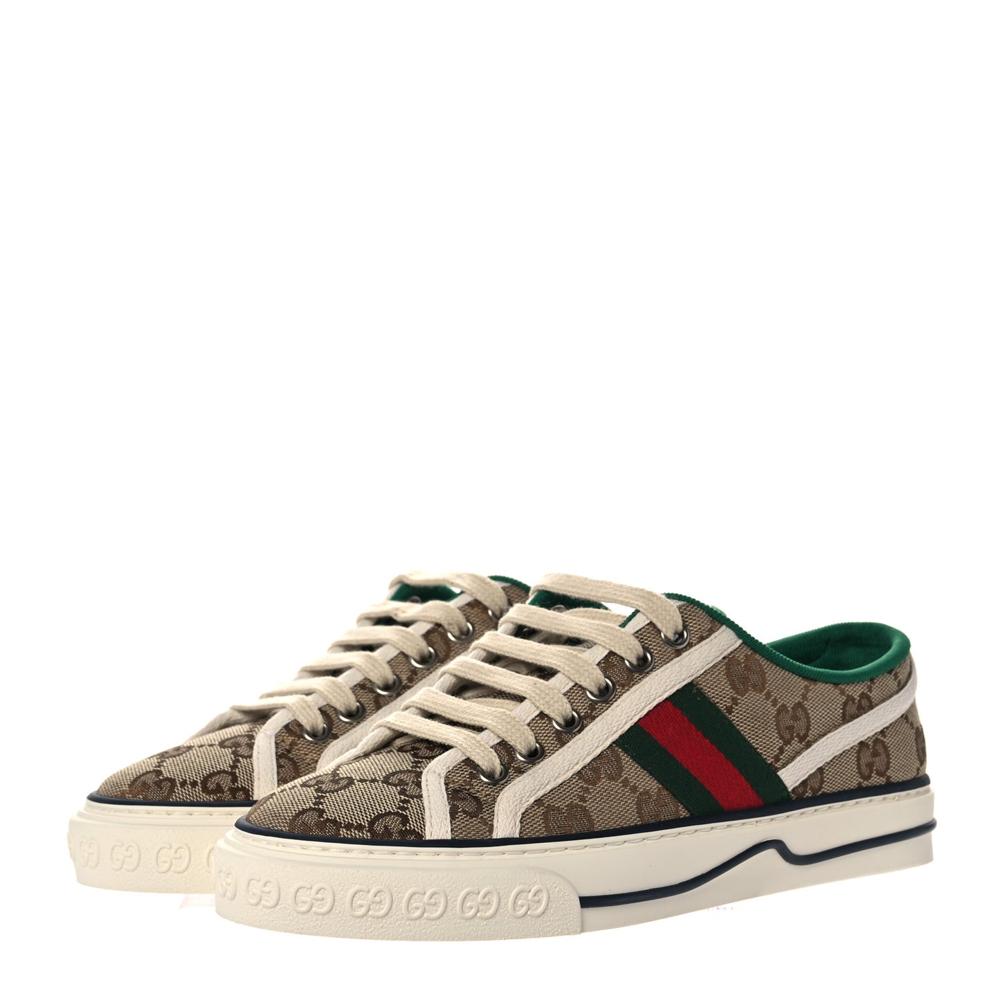 GG Monogram Web Womens 1977 Tennis Sneakers 35 Beige Ebony Mystic White