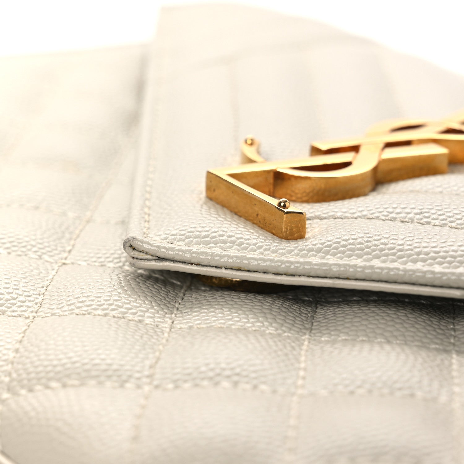 Saint Laurent Grain De Poudre Textured Mixed Matelasse Medium Triquilt Monogram Satchel Crema Soft 11 of 12