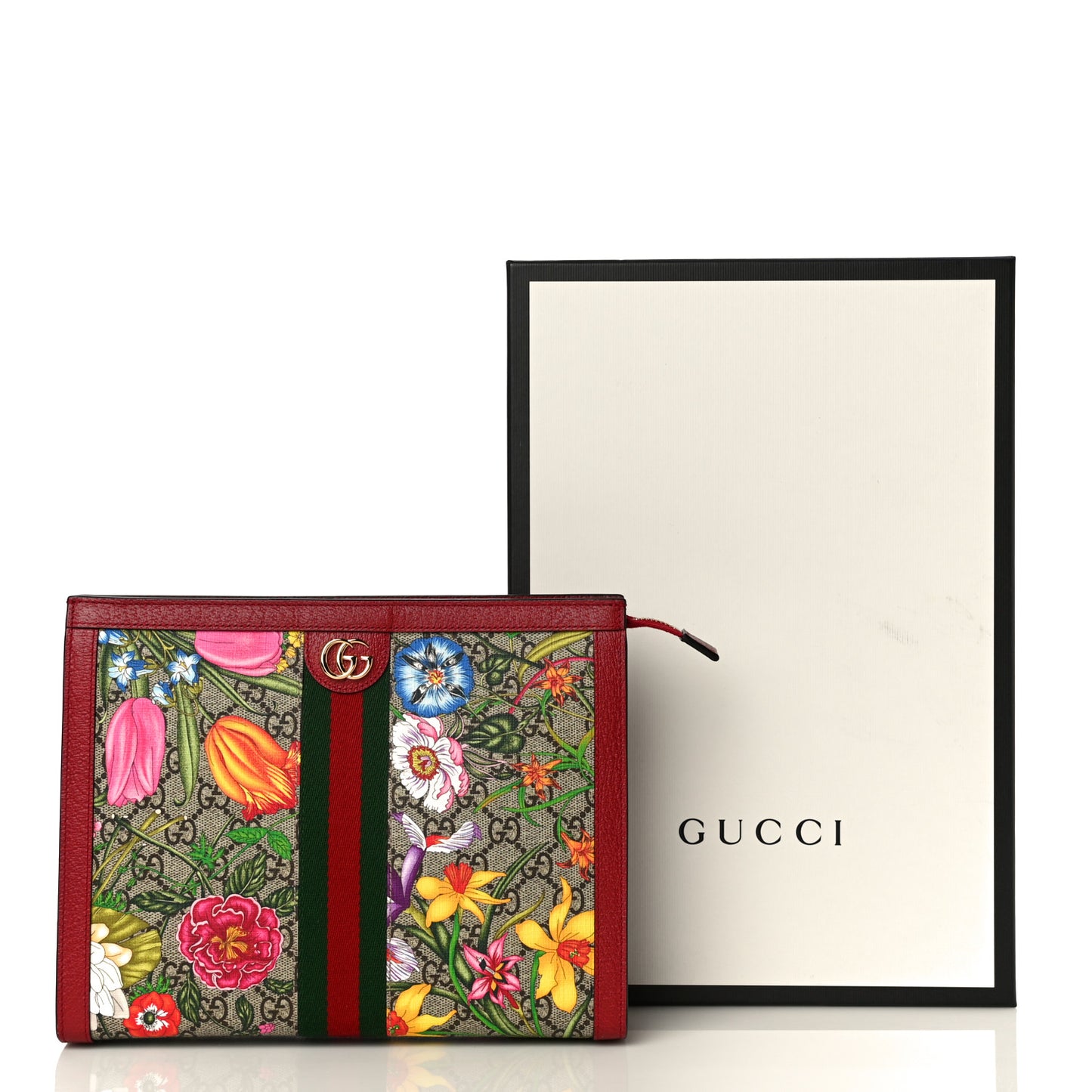 GG Supreme Monogram Flora Web Ophidia Pouch Red