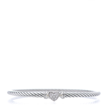 David Yurman Sterling Silver Diamond Cable Collectibles Heart Bracelet 1 of 4
