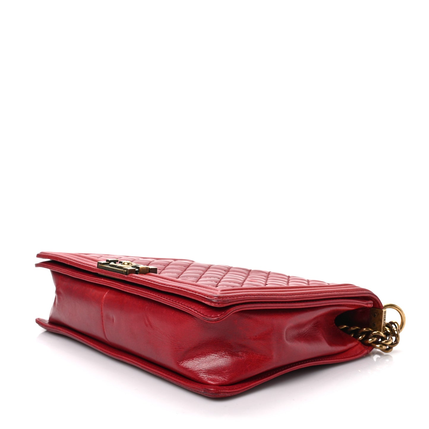 Aged Glazed Calfskin Quilted Large Boy Flap Red