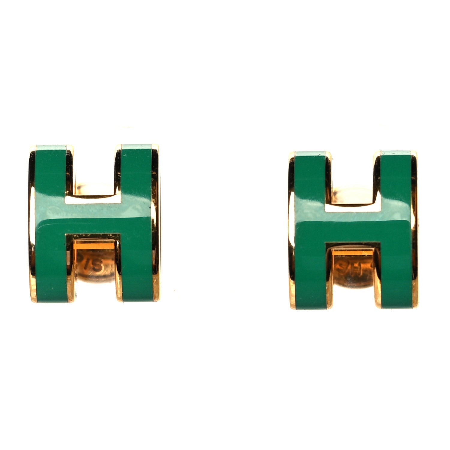 Hermes Rose Gold Lacquered Mini Pop H Earrings Malachite 1 of 5