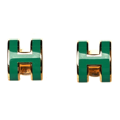 Hermes Rose Gold Lacquered Mini Pop H Earrings Malachite 1 of 5