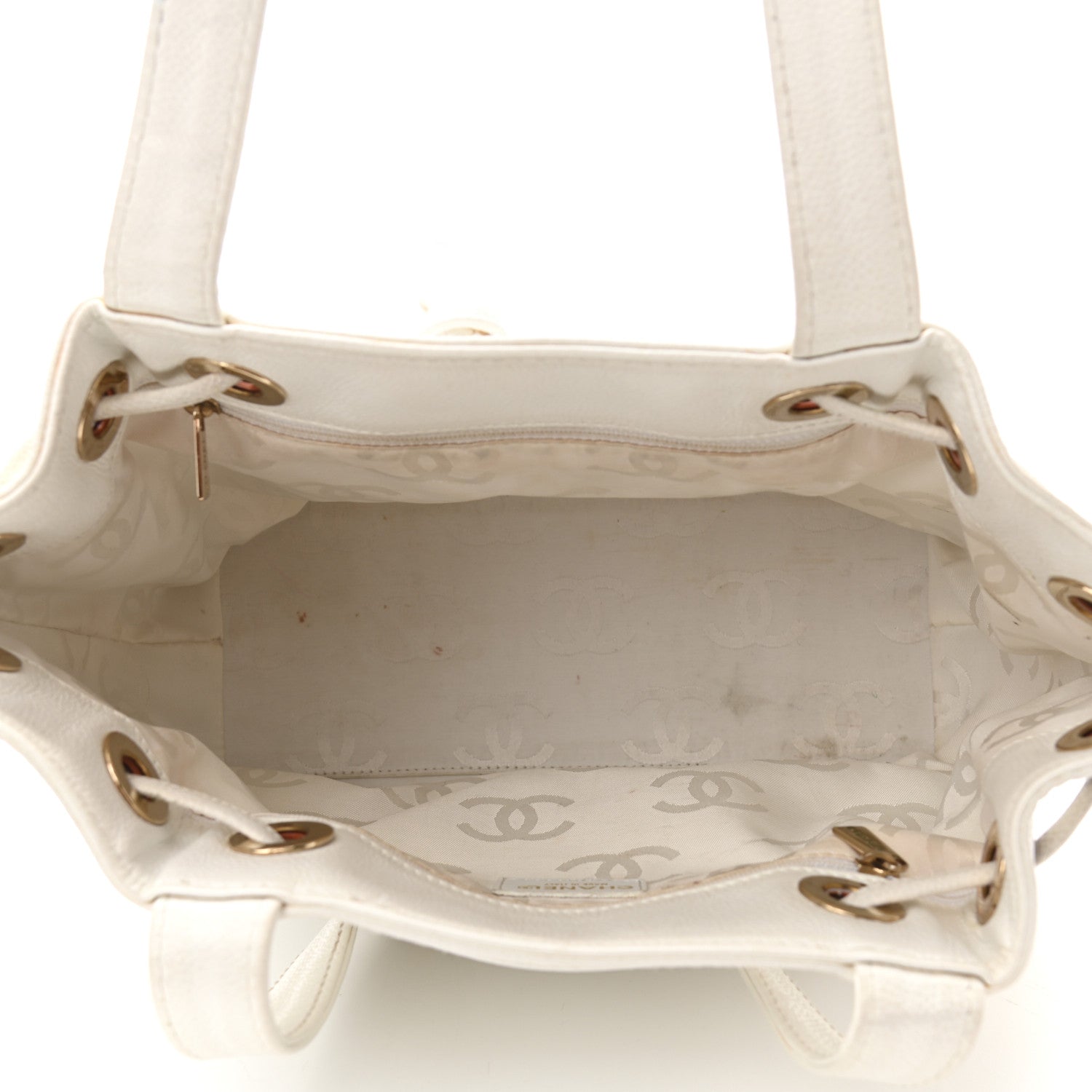 Chanel Caviar Wood Drawstring Bucket Bag White 5 of 15