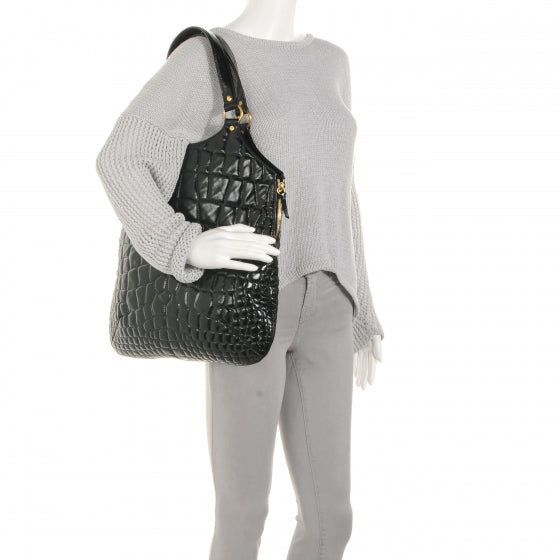 Saint Laurent Patent Crocodile Embossed Tribute Tote Black 2 of 7