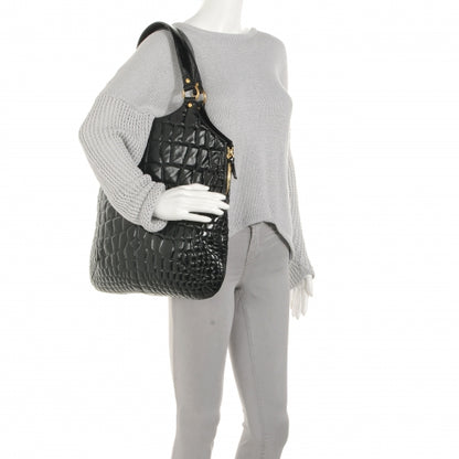 Saint Laurent Patent Crocodile Embossed Tribute Tote Black 2 of 7