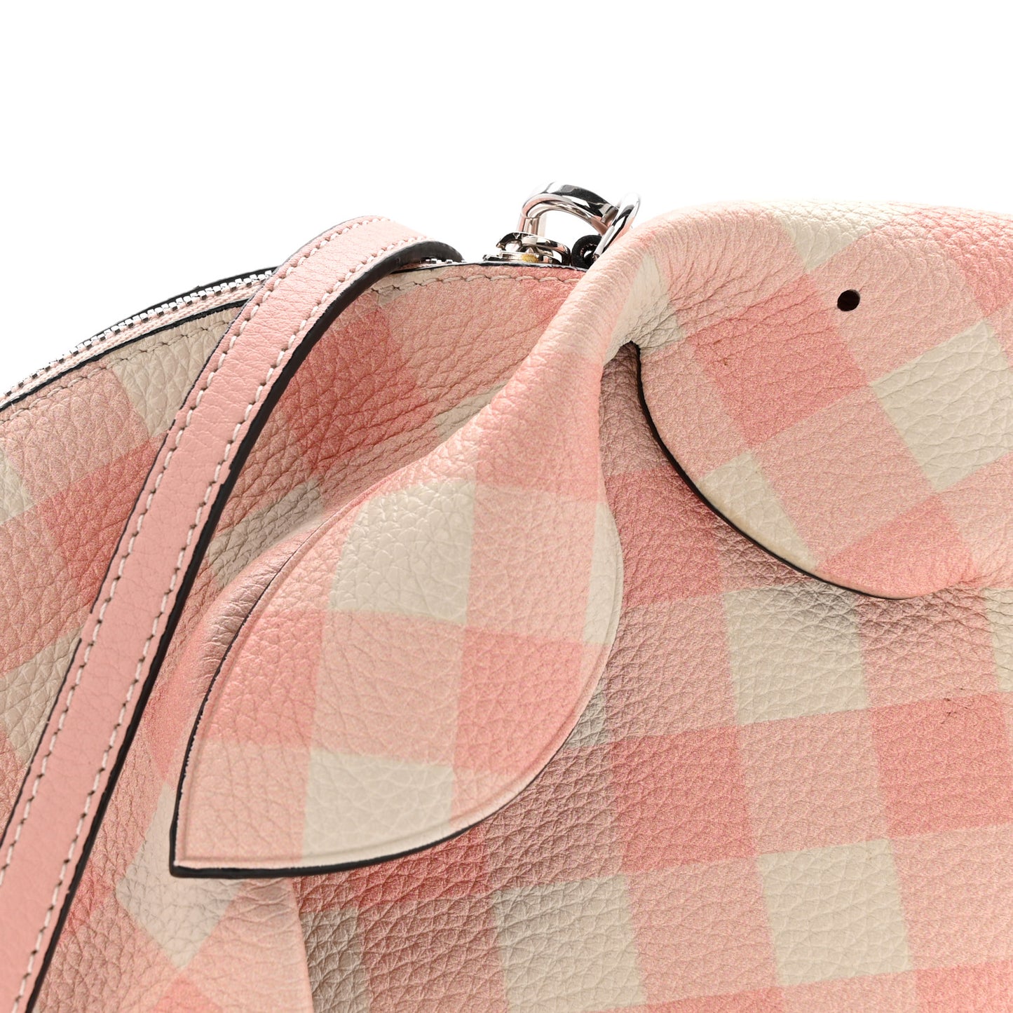 Calfskin Shearling Gingham Mini Bunny Crossbody Bag Pink