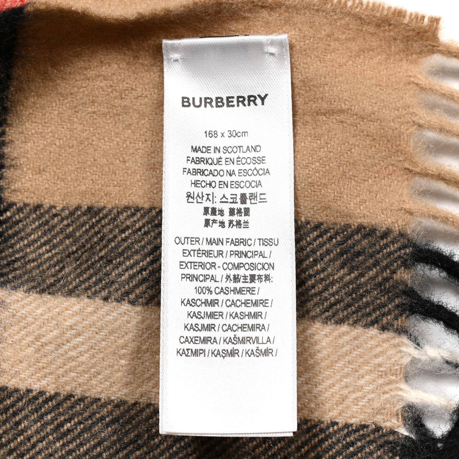 Burberry Cashmere Giant Check Fringe Scarf Archive Beige 1860686