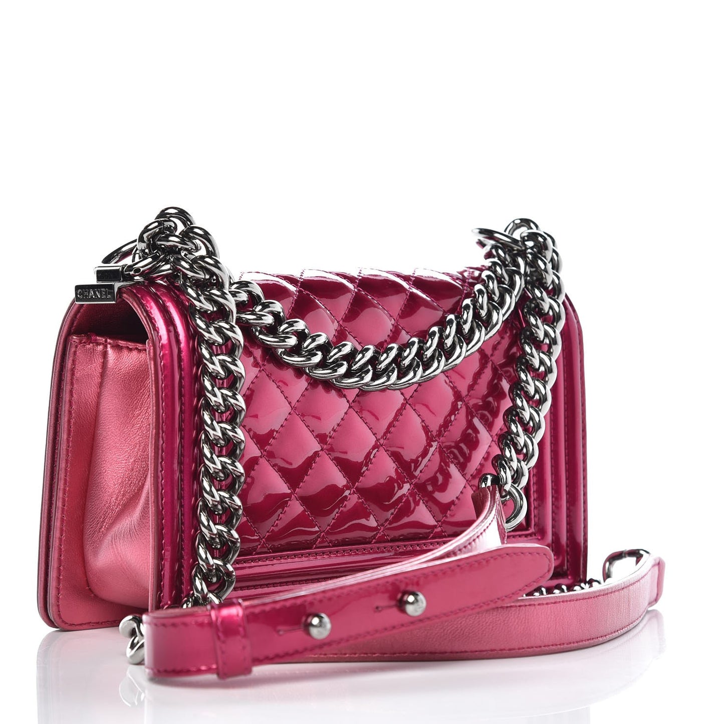 Metallic Patent Calfskin Quilted Small Boy Flap Pink