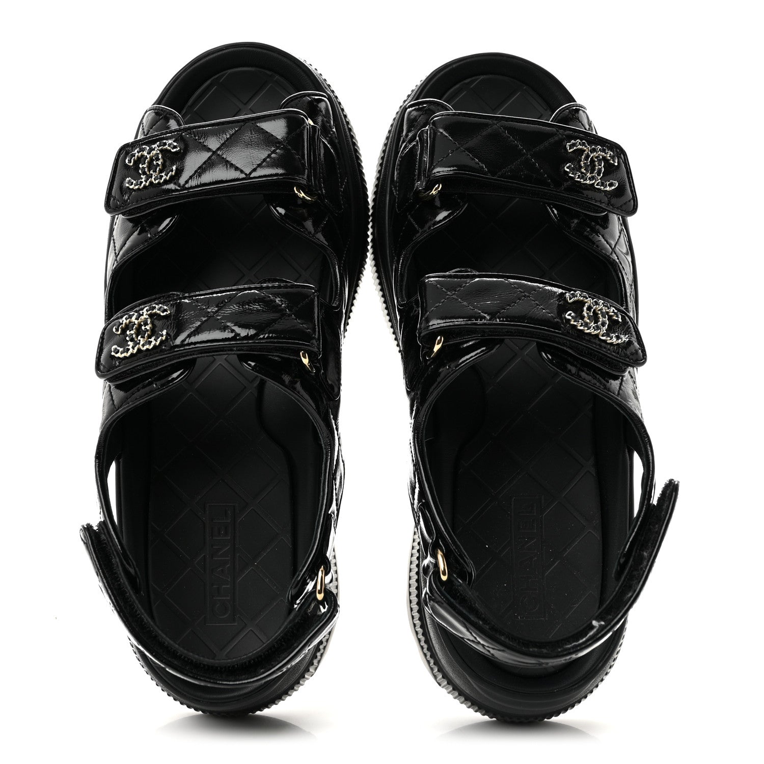 Chanel Shiny Calfskin Chain CC Velcro Dad Platform Sandals  38 Black 2 of 10