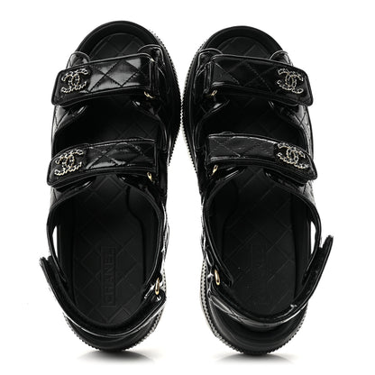 Chanel Shiny Calfskin Chain CC Velcro Dad Platform Sandals  38 Black 2 of 10