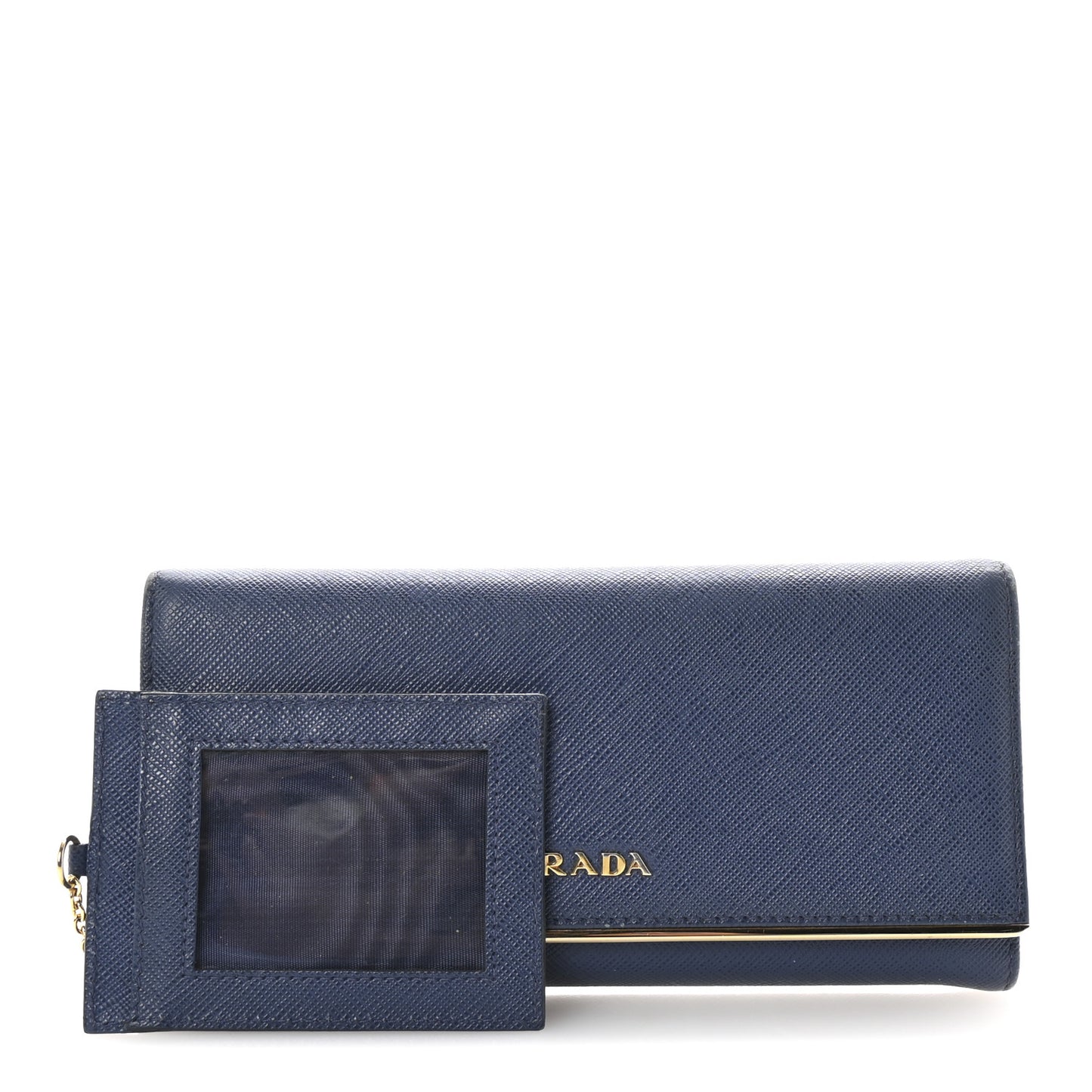 Saffiano Metal Bar Continental Flap Wallet Bluette