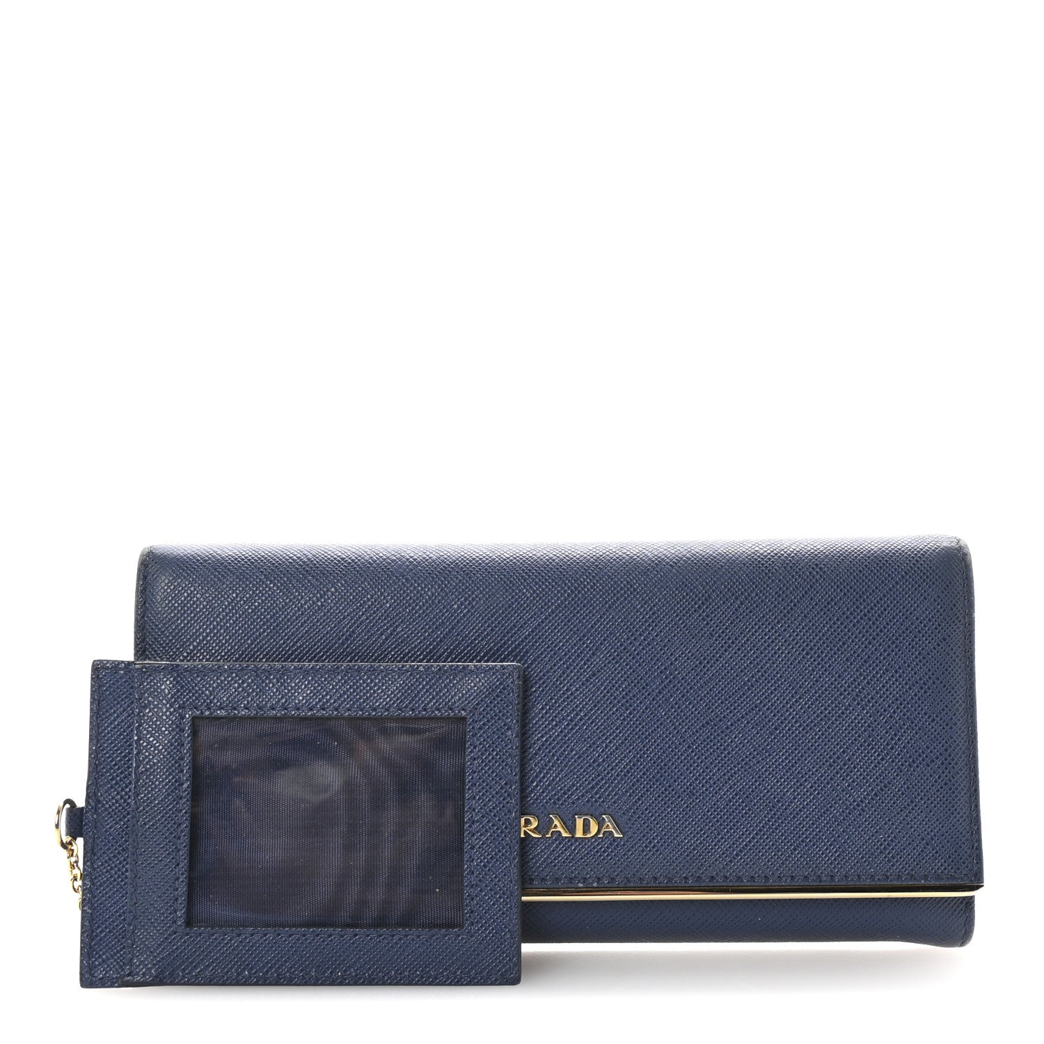 Prada Saffiano Metal Bar Continental Flap Wallet Bluette 3 of 7