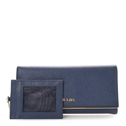 Prada Saffiano Metal Bar Continental Flap Wallet Bluette 3 of 7
