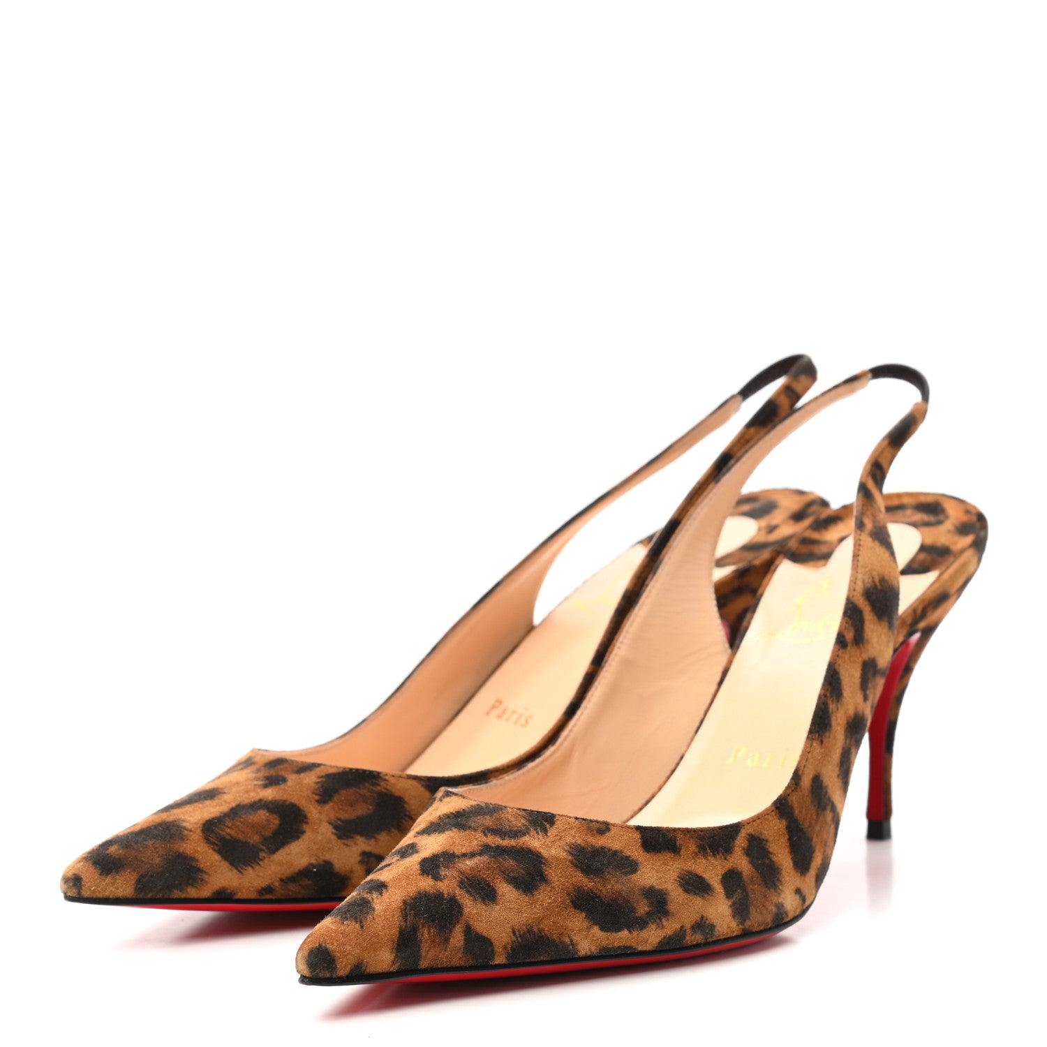 Christian Louboutin Veau Velours Leopard Clare Sling 80 Pumps 38 Caramel 3 of 8