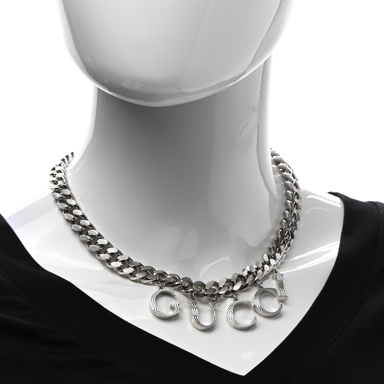 Gucci Metal Script Choker Necklace Silver 2 of 7
