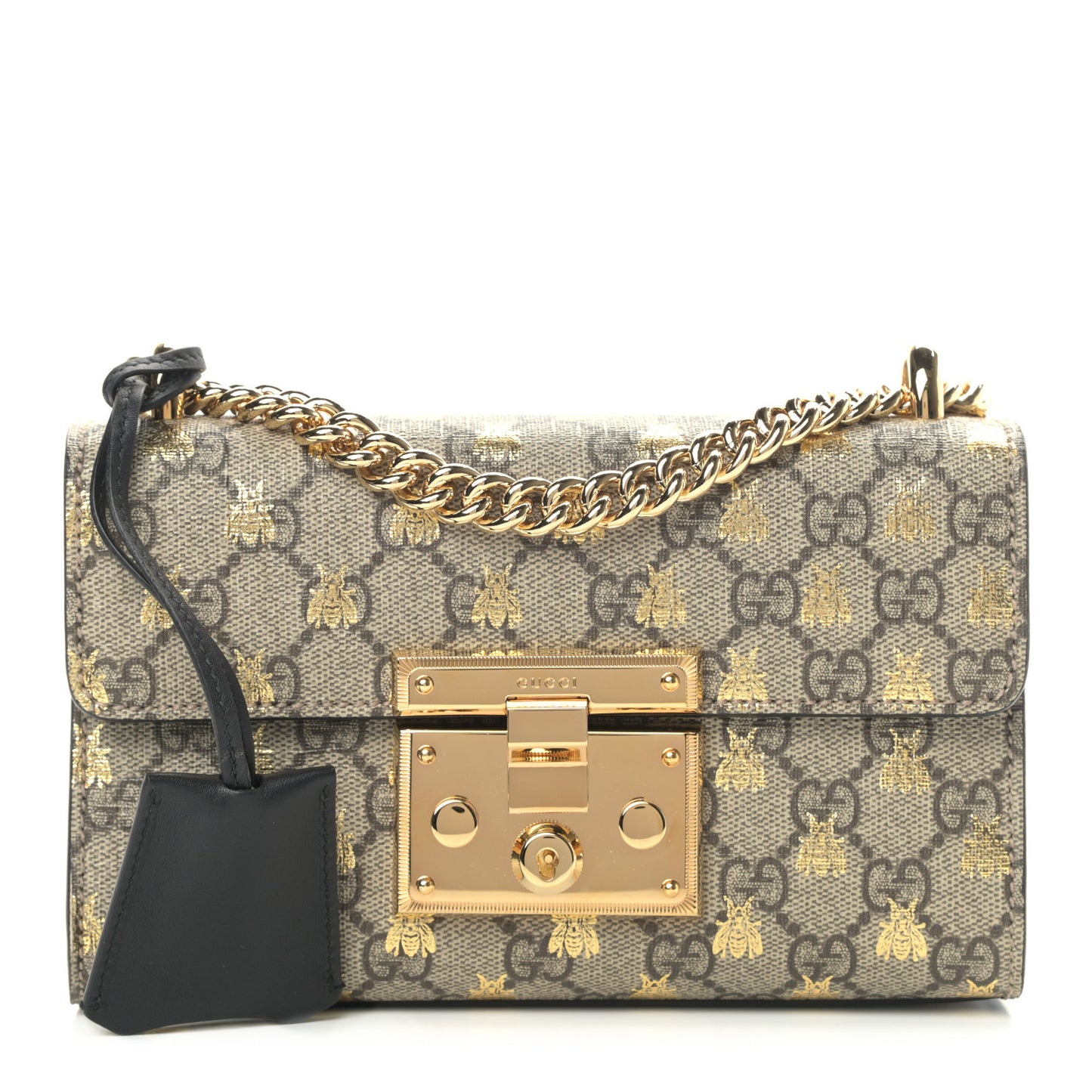 GG Supreme Monogram Bees Small Padlock Shoulder Bag Black