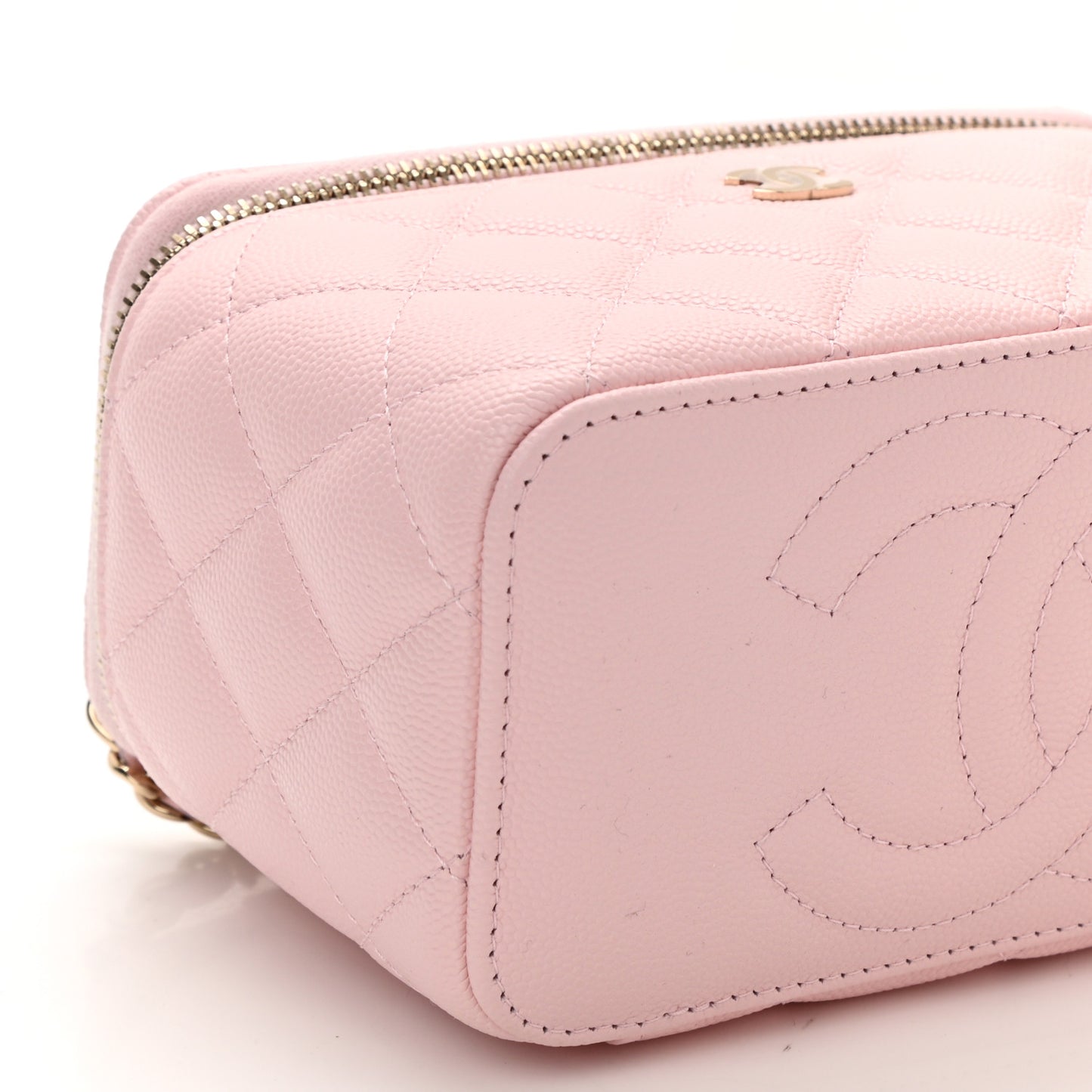 Caviar Quilted Small Vanity Case With Chain Light Pink