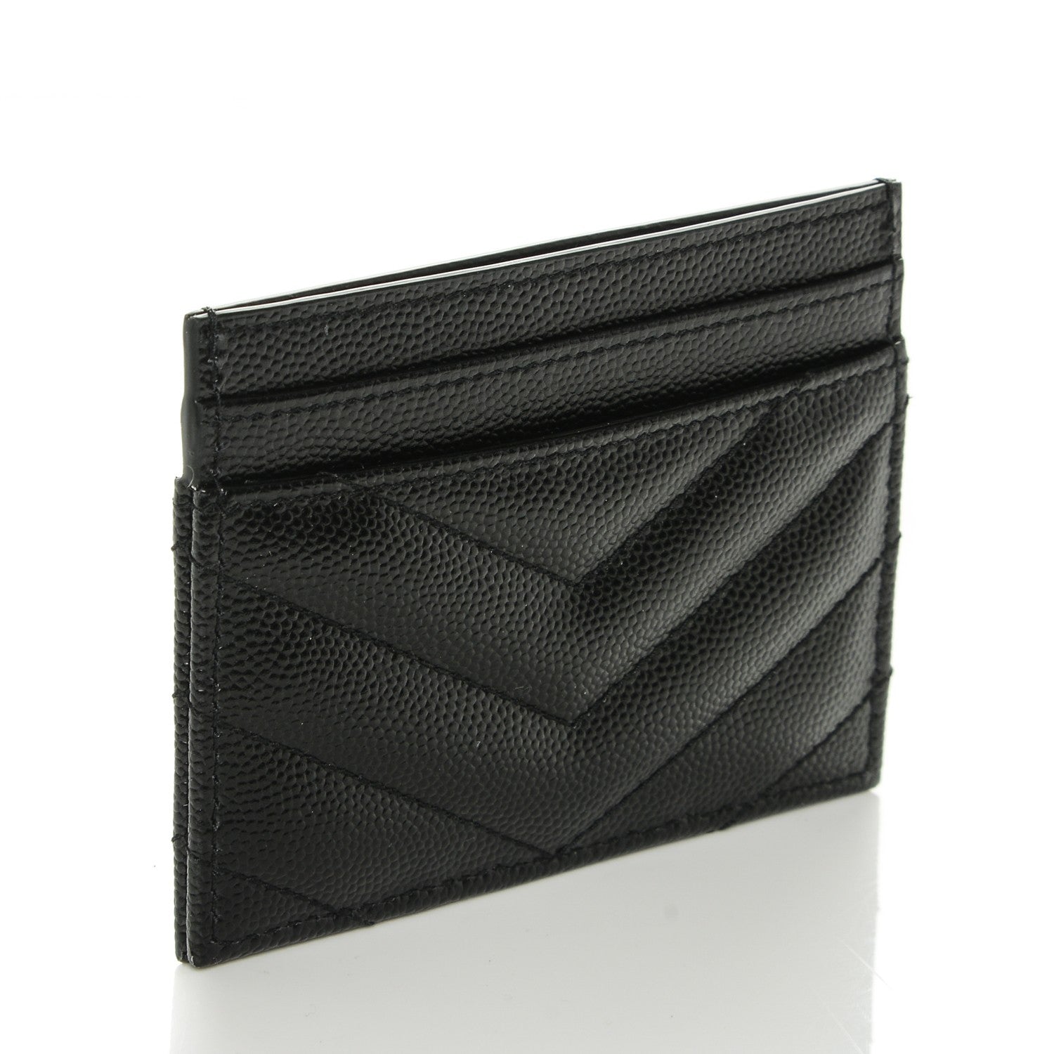 Saint Laurent Grain De Poudre Matelasse Chevron Monogram Credit Card Case Black 3 of 7