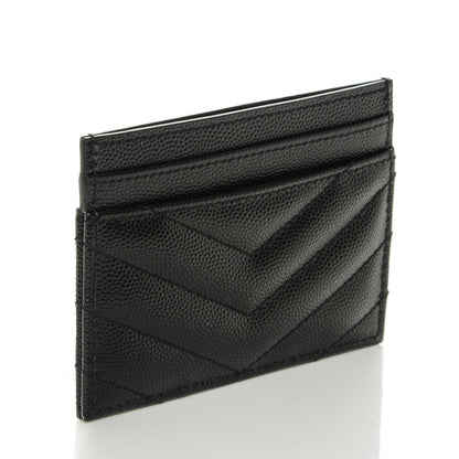 Saint Laurent Grain De Poudre Matelasse Chevron Monogram Credit Card Case Black 3 of 7