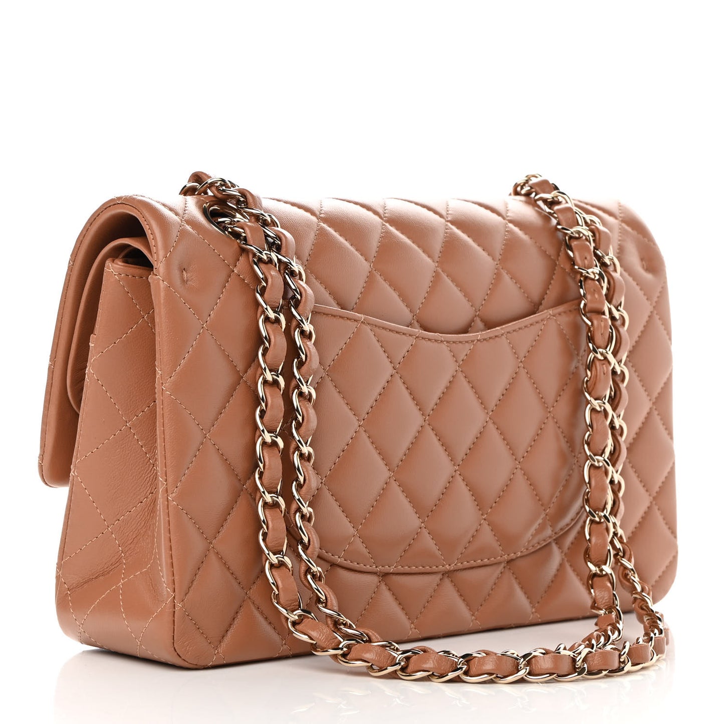 Lambskin Quilted Medium Double Flap Brown