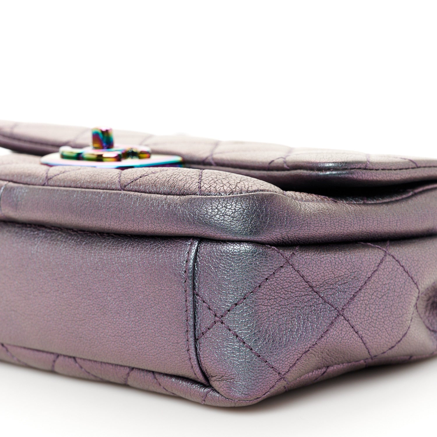 Chanel Iridescent Goatskin Quilted Small Double Carry Waist Chain Flap Purple 10 of 12