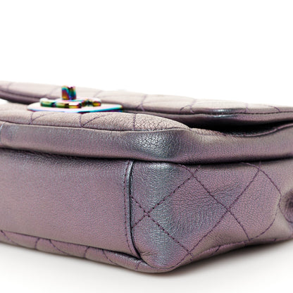 Chanel Iridescent Goatskin Quilted Small Double Carry Waist Chain Flap Purple 10 of 12