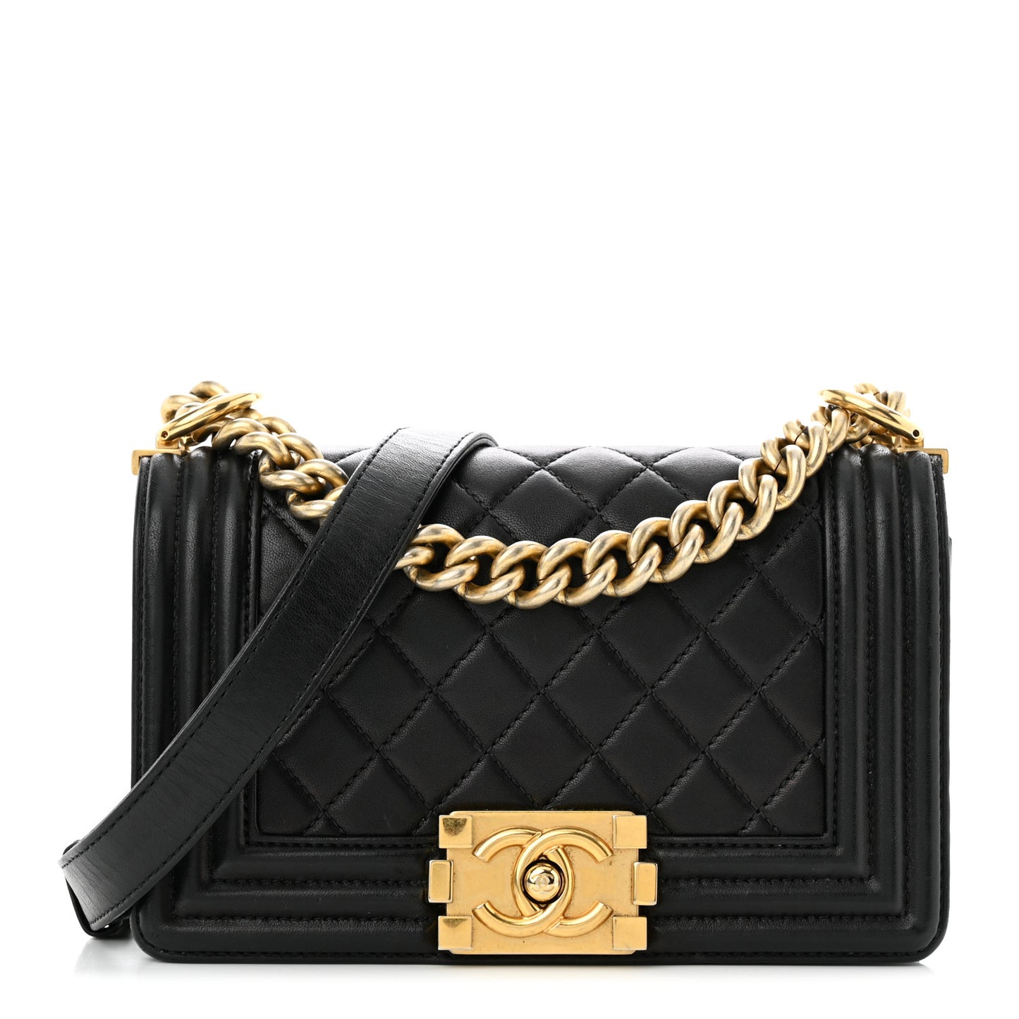 Lambskin Quilted Small Boy Flap Black