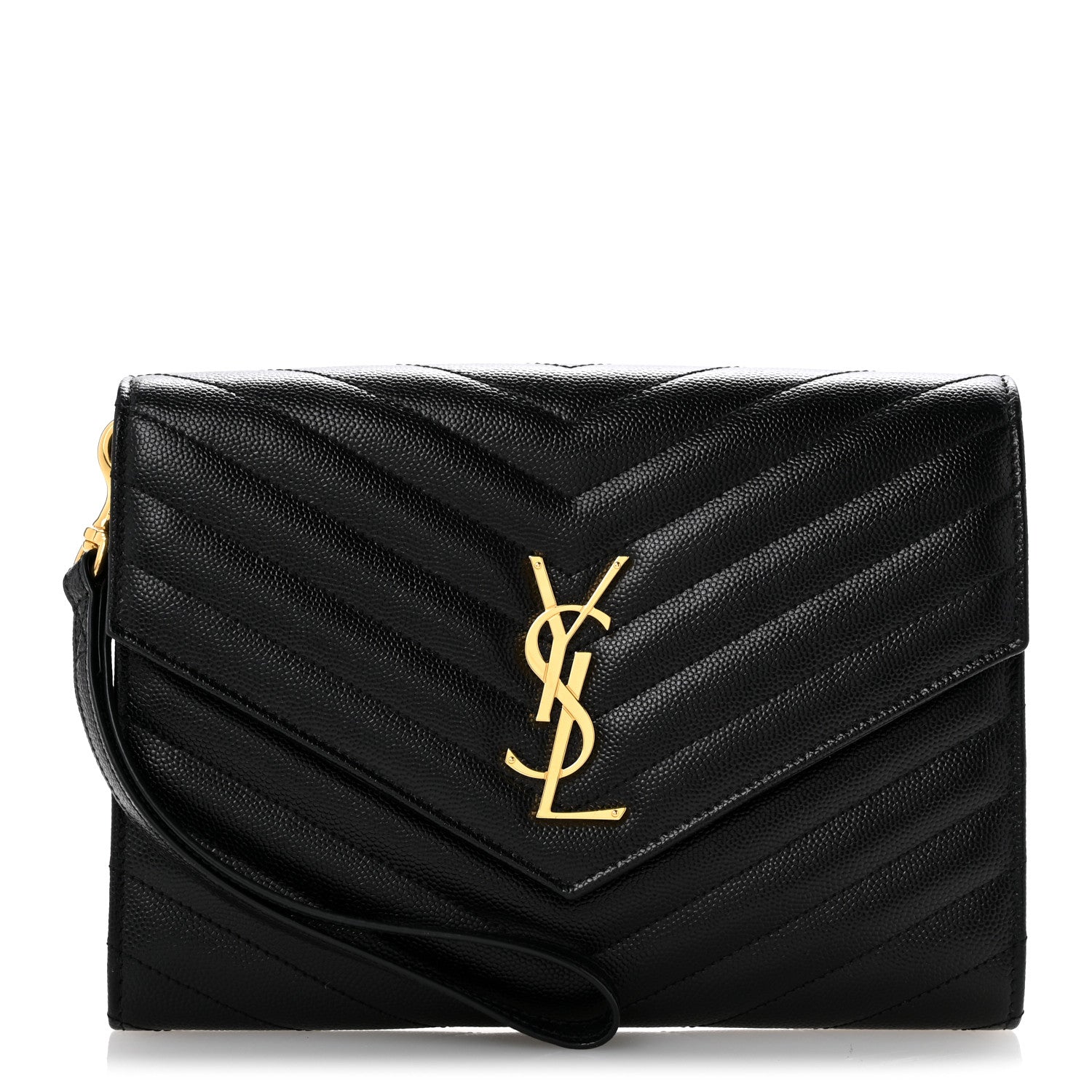 Saint Laurent Grain De Poudre Matelasse Chevron Monogram Envelope Clutch Black 1 of 12