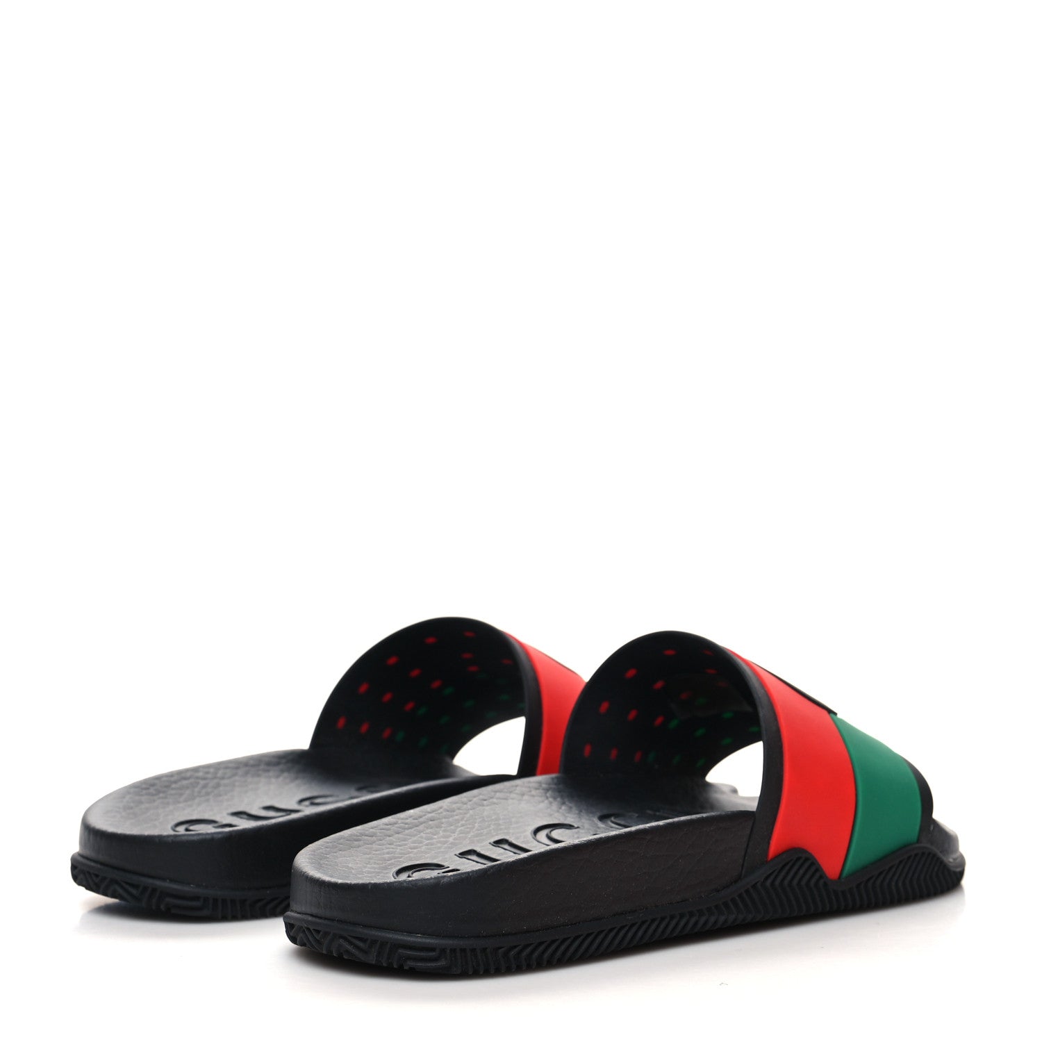 Gucci Rubber Web Womens Interlocking G Slide Sandals 38 Black Green Red 4 of 9