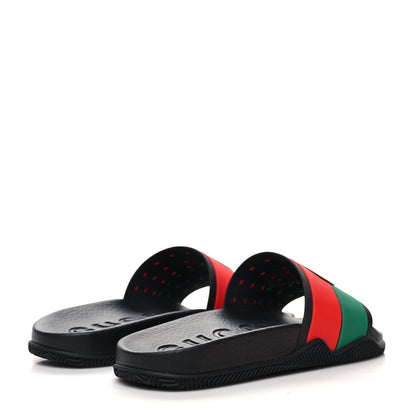 Gucci Rubber Web Womens Interlocking G Slide Sandals 38 Black Green Red 4 of 9