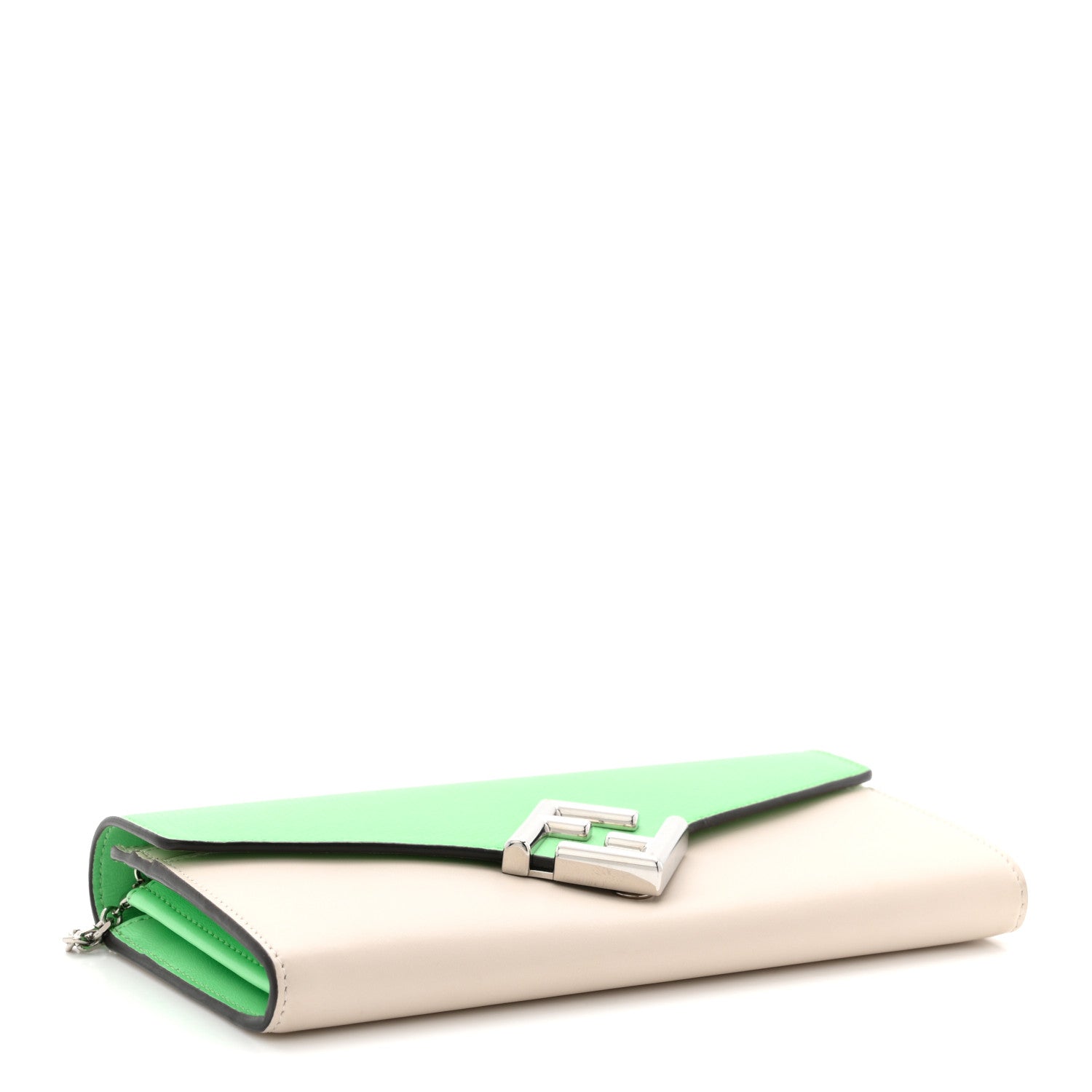 Fendi Vitello King Cruise FF Diamonds Continental Envelope Wallet On Chain Latte Edamame 4 of 11