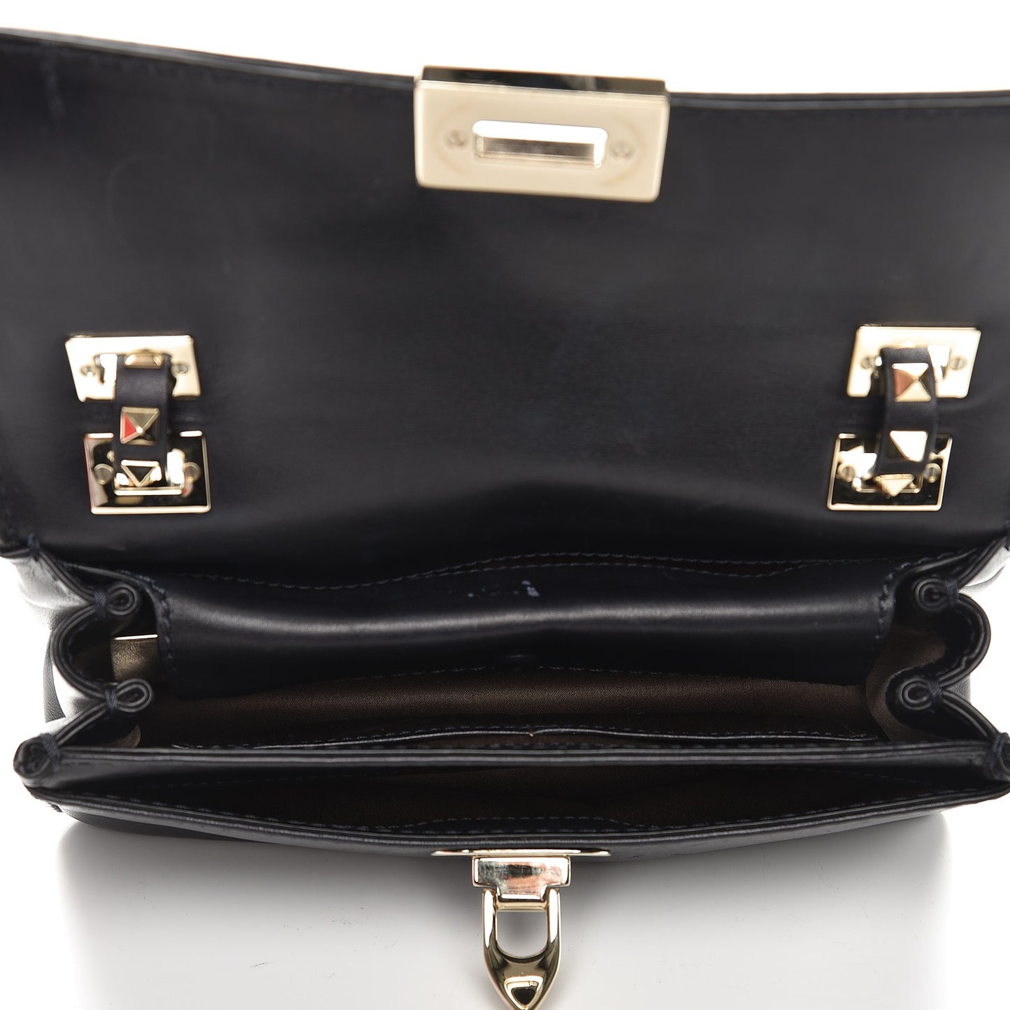 Vitello Rockstud Flip Lock Shoulder Flap Bag Black