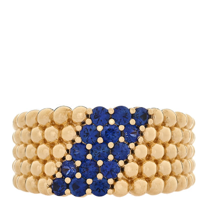 Van Cleef & Arpels 18K Yellow Gold Blue Sapphire Perlee Couleurs 5 Row Ring 55 7.25 1 of 5
