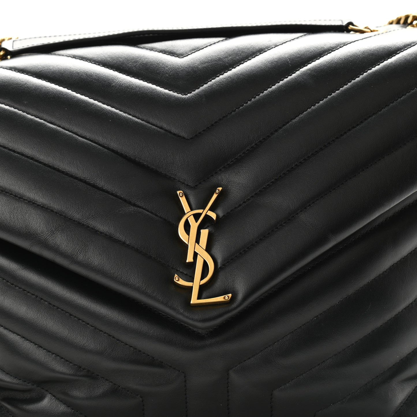 Calfskin Y Quilted Monogram Large Loulou Chain Satchel Black