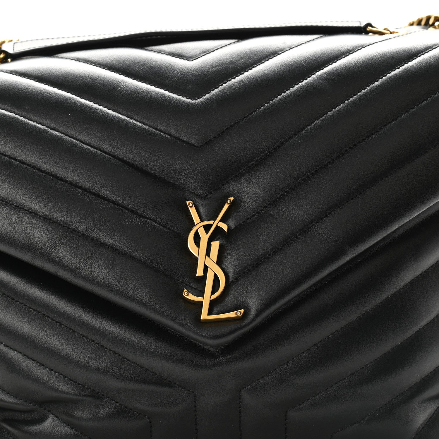 Saint Laurent Calfskin Y Quilted Monogram Large Loulou Chain Satchel Black 7 of 9