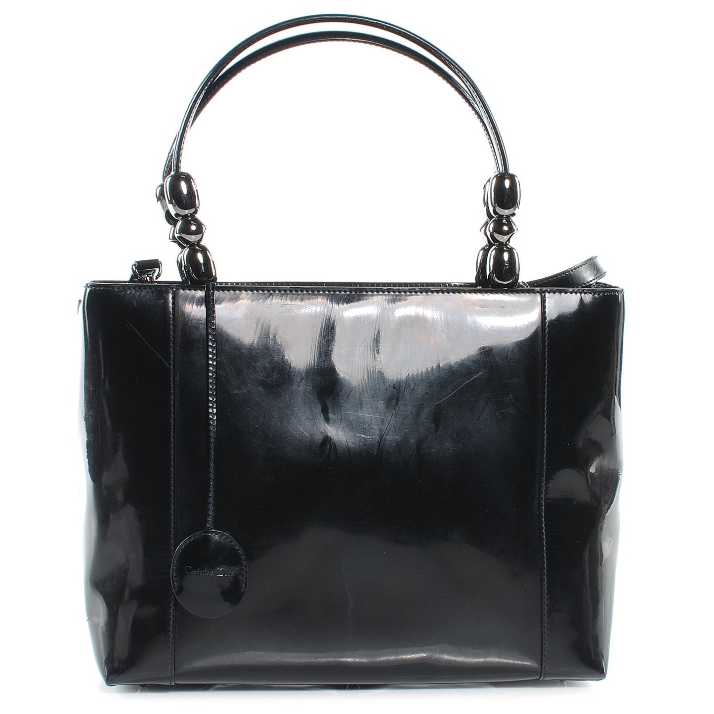Patent Chrome Beaded Malice Tote Black
