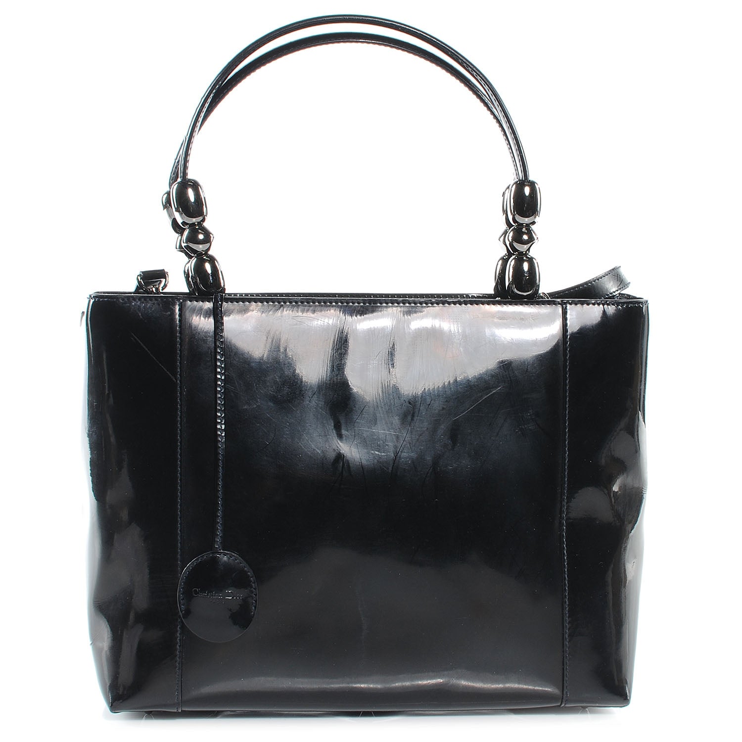 Christian Dior Patent Chrome Beaded Malice Tote Black 1 of 7